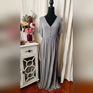 Sage Green Gray Maternity Dress with Flutter Sleeves and Side Pockets Size Large
